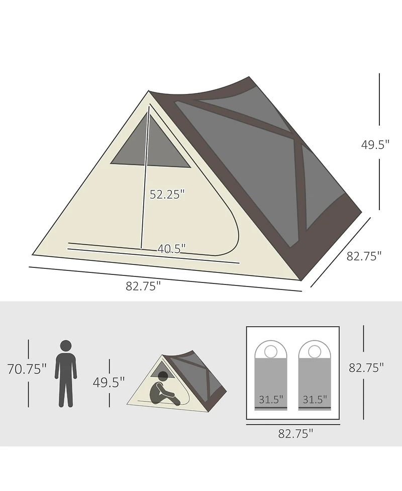 Outsunny 2-3 People Pop Up Camping Tent Waterproof Automatic Instant Tent Portable Cabana Beach Tent with Rainfly, Carry Bag, Windows and Doors, Outdo