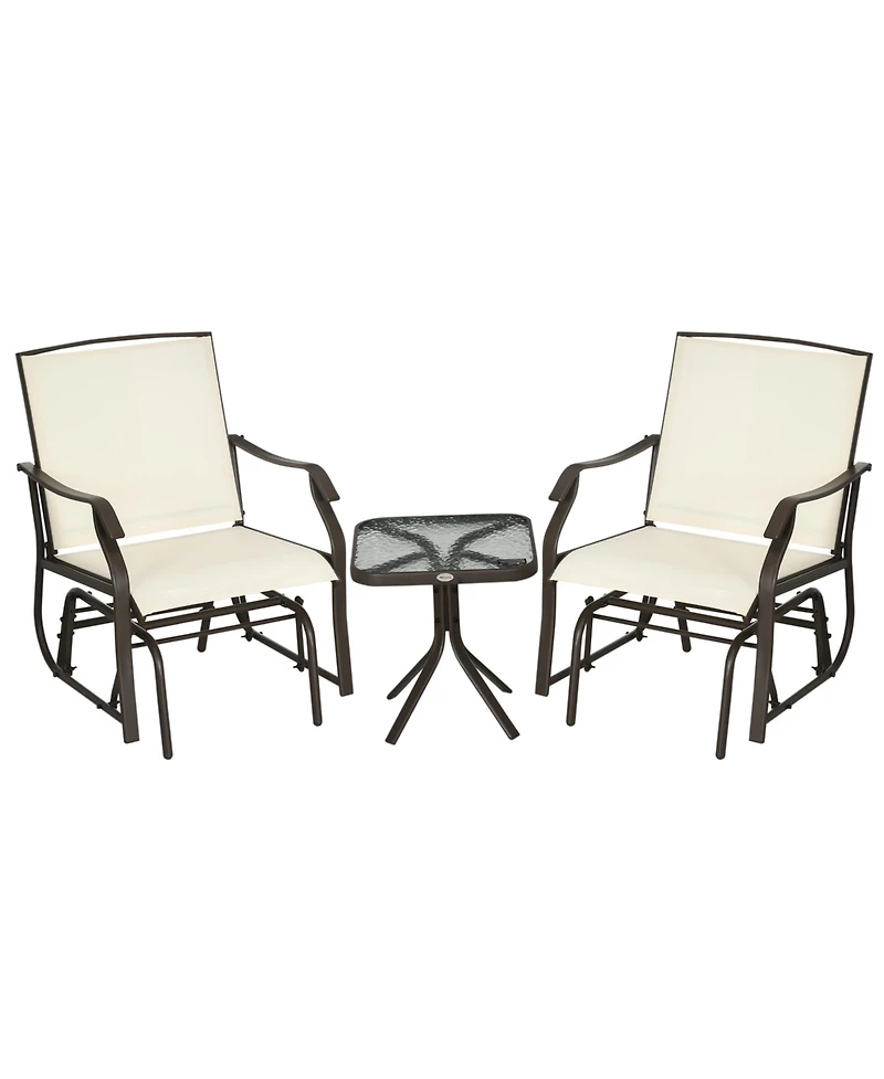 Outsunny 3 Piece Bistro Set with Outdoor Gliders, Glass Top Table,