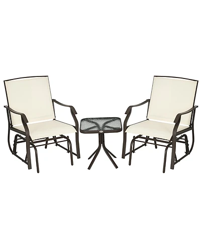 Outsunny 3 Piece Bistro Set with Outdoor Gliders, Glass Top Table,