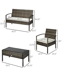 Outsunny Patio Furniture Set, 4pc w/ Loveseat, Chairs, Table,