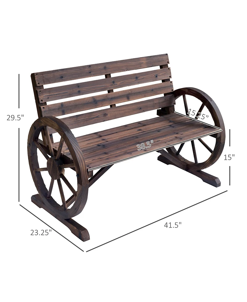 Outsunny Wooden Wagon Wheel Bench, 2-Person W/ Slatted Seat,