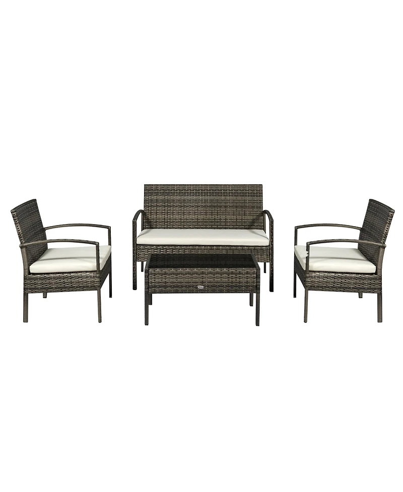 Outsunny Patio Furniture Set, 4pc w/ Loveseat, Chairs, Table,