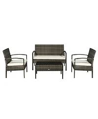 Outsunny Patio Furniture Set, 4pc w/ Loveseat, Chairs, Table,