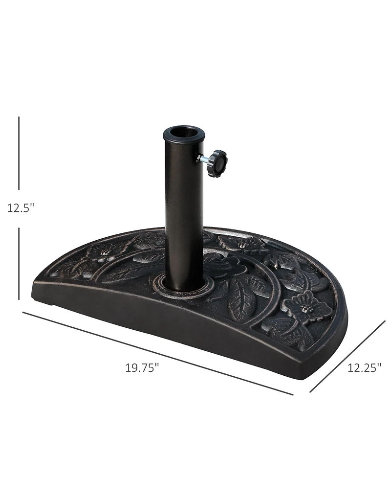 Outsunny 20lbs Half Round Patio Umbrella Base Outdoor Decorative Resin Parasol Stand Holder for 1.5"Dia, 1.9"Dia Pole, for Lawn, Deck, Backyard, Garde