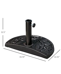 Outsunny 20lbs Half Round Patio Umbrella Base Outdoor Decorative Resin Parasol Stand Holder for 1.5"Dia, 1.9"Dia Pole, for Lawn, Deck, Backyard, Garde