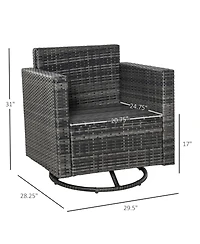 Outsunny Rattan Wicker Swivel Rocking Chair with Armrest, Soft Thick Cushions, Outdoor Club Chair with Strong Steel Frame for Patio, Lawn, Garden, Yar
