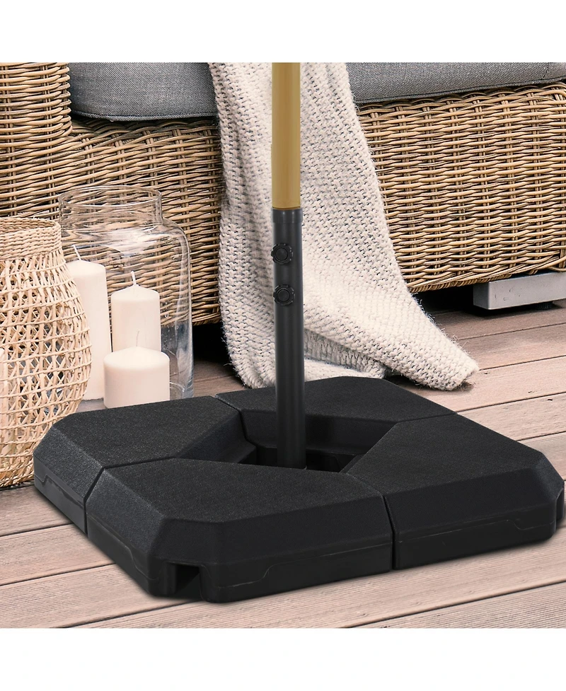 Outsunny 4-Piece Outdoor Patio Offset Umbrella Base Stand Weight Holder w/ Cross Base for Powerful Support, 158lbs Sand or 132lbs Water Filled, Black