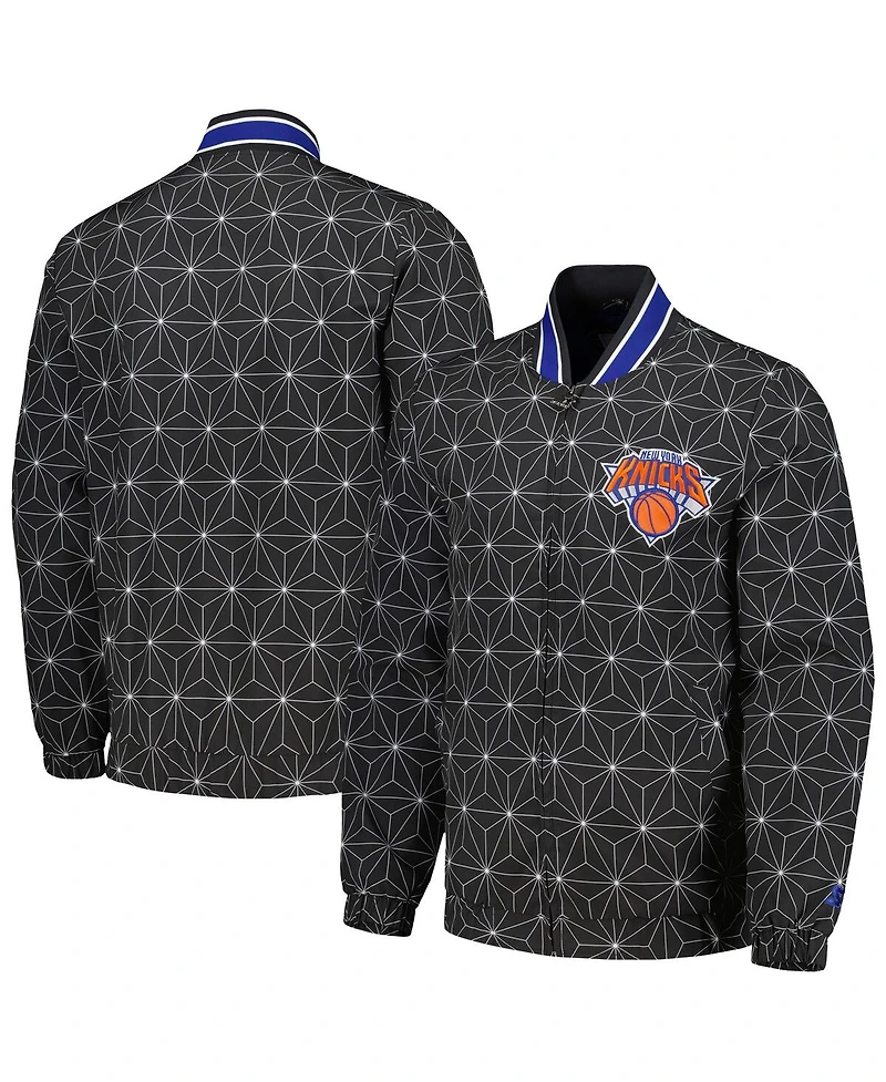 Men's Starter Black New York Knicks In-Field Play Fashion Satin Full-Zip Varsity Jacket
