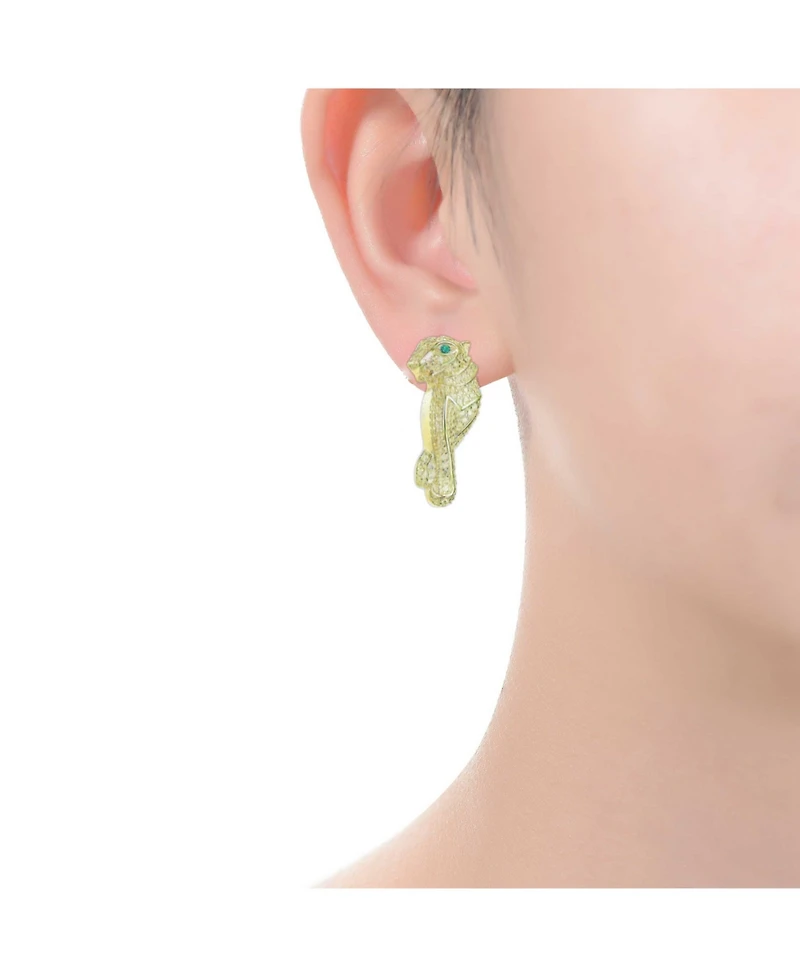 White Gold And 14K Plated with Green & Cubic Zirconia Walking Panther Earrings