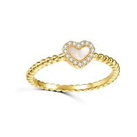 GiGiGirl 14k Yellow Gold Plated with Mother of Pearl & Cubic Zirconia Beaded Band Promise Stacking Ring