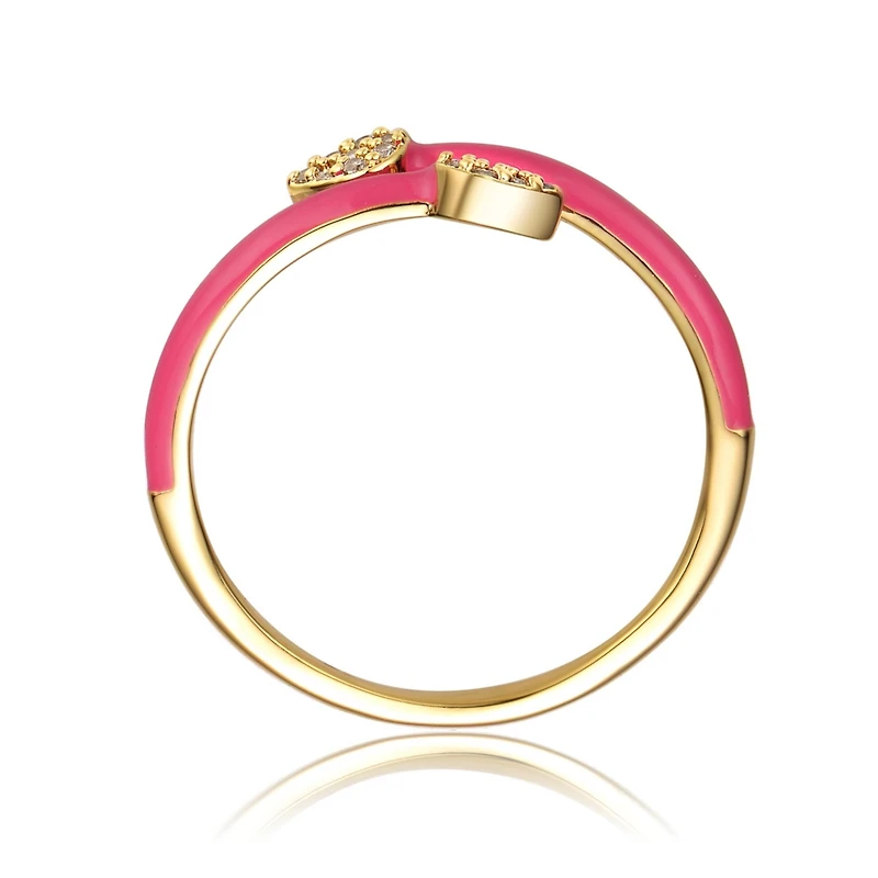 Ra Young Adults/Teens 14k Yellow Gold Plated with Cubic Zirconia Bypass Magenta Pink Enamel Stacking Ring