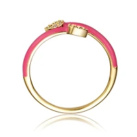 Ra Young Adults/Teens 14k Yellow Gold Plated with Cubic Zirconia Bypass Magenta Pink Enamel Stacking Ring