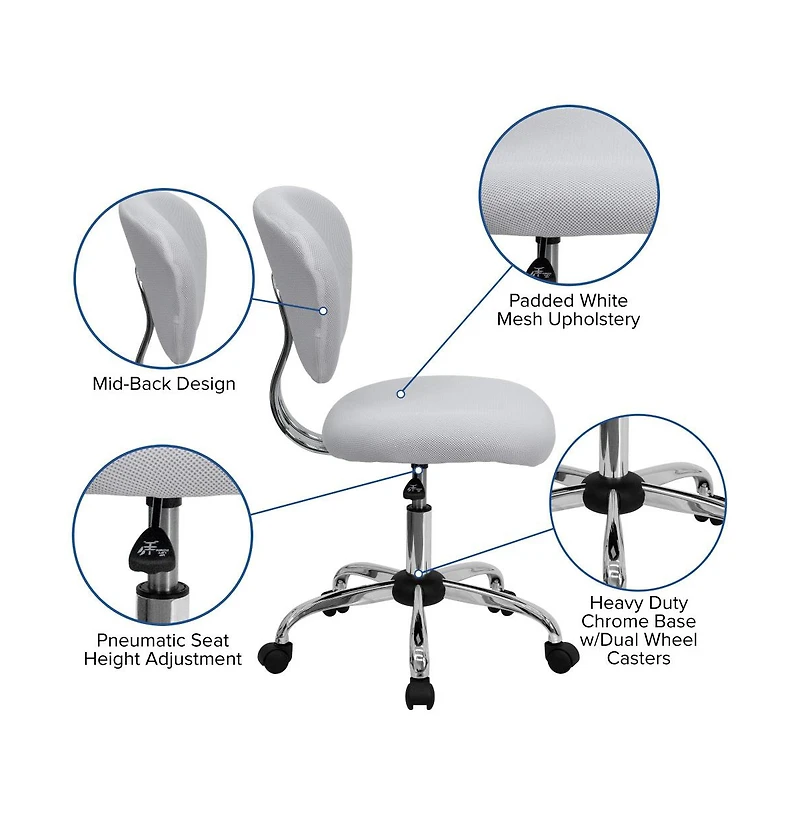 Emma+Oliver Mid-Back Mesh Padded Swivel Task Office Chair With Chrome Base