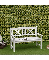 Outsunny 2-Seater Wooden Garden Bench, 4FT Outdoor Patio Loveseat with Unique X-Shape Back for Yard, Lawn, Porch, White