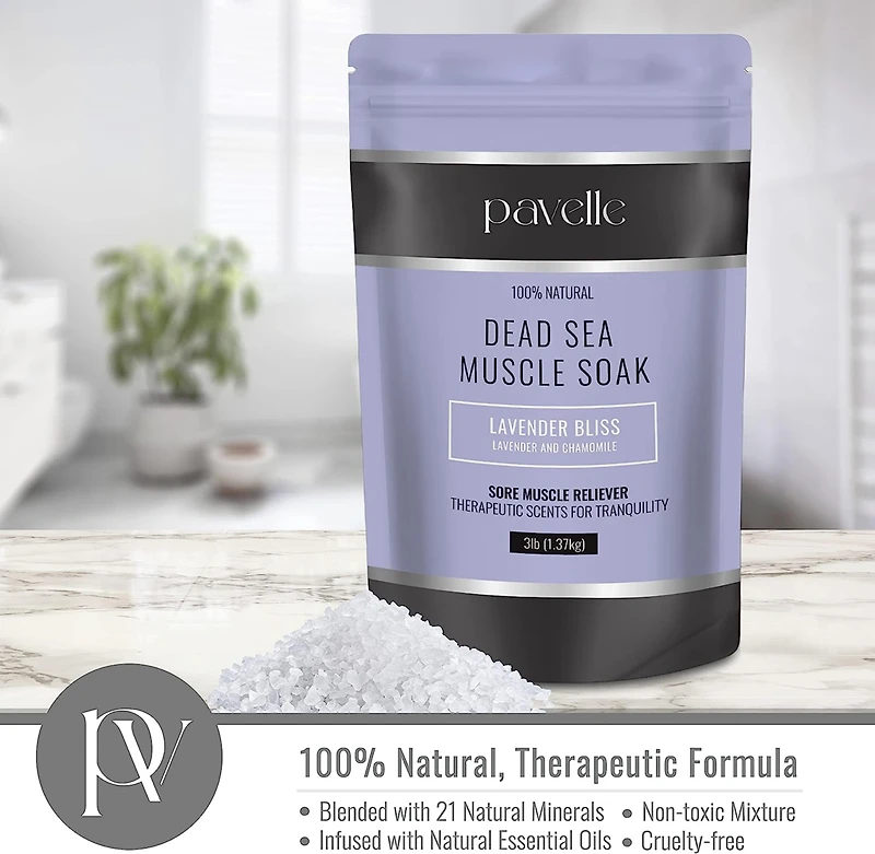 Pavelle Dead Sea Muscle Soak, Bath Sea Salt, Lavender Bliss