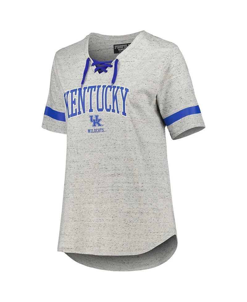 Women's Heather Gray Kentucky Wildcats Plus Size Lace-Up T-shirt