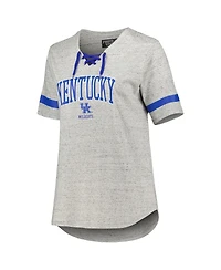 Women's Heather Gray Kentucky Wildcats Plus Size Lace-Up T-shirt