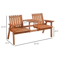 Outsunny Wooden Garden Bench with Umbrella Hole & Middle Table, Outdoor Loveseat with Weather-Fighting Material 2 Person Chair for Garden, Patio, Balc