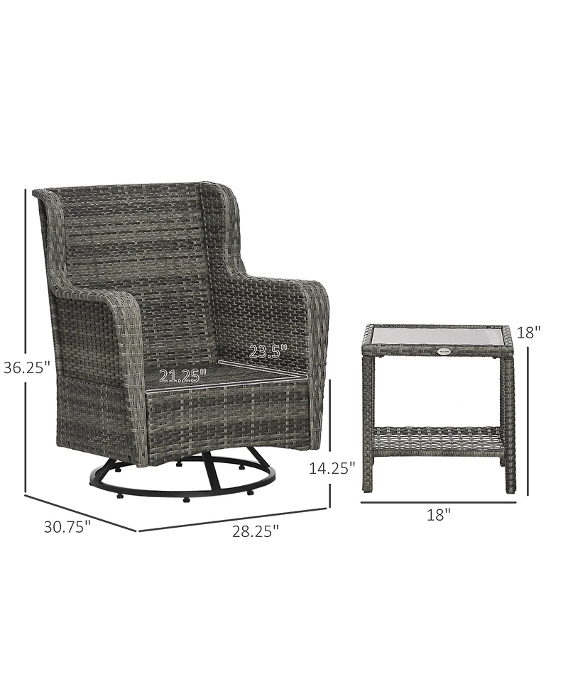 Outsunny Porch Furniture, Swivel Rocker Set with Table,