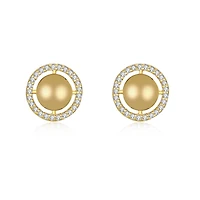 Radiant 14k Yellow Gold Plated Eternity Halo Medallion Stud Earrings with Cubic Zirconia