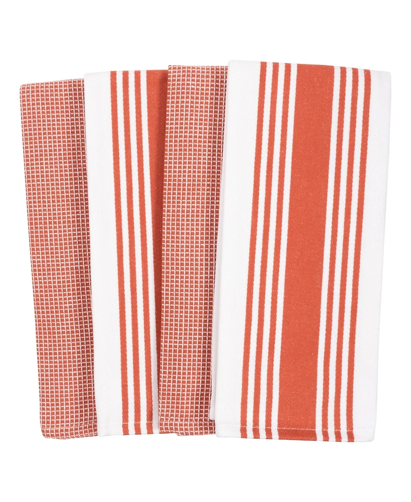 Kaf Home Center Band Waffle Cotton 4 Piece Flat Kitchen Towel, 18" x 28"