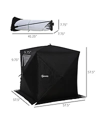 Outsunny 2 Person Ice Fishing Shelter with Padded Walls, Thermal Waterproof Portable Pop Up Ice Tent with 2 Doors, Black