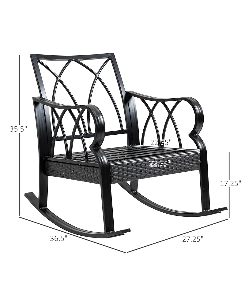 Outsunny Outdoor Wicker Rocking Chair with Padded Cushions, Aluminum Furniture Rattan Porch Rocker Chair w/ Armrest for Garden, Patio, and Backyard, G