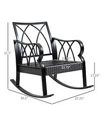 Outsunny Outdoor Wicker Rocking Chair with Padded Cushions, Aluminum Furniture Rattan Porch Rocker Chair w/ Armrest for Garden, Patio, and Backyard, G