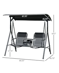 Outsunny 2-Seat Patio Swing Chair, Outdoor Canopy Swing Glider with Pivot Storage Table, Cup Holder, Adjustable Shade, Bungie Seat Suspension and Weat