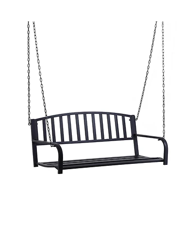 Outsunny 2 Person Front Porch Swing Patio Swing Bench, Outdoor Steel Swing Chair with Sturdy Chains, for Backyard, Deck, 528 lb Weight Capacity, Black