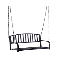 Outsunny 2 Person Front Porch Swing Patio Swing Bench, Outdoor Steel Swing Chair with Sturdy Chains, for Backyard, Deck, 528 lb Weight Capacity, Black