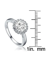 Sterling Silver White Gold Plated Halo Round Clear Cubic Zirconia Solitaire Ring