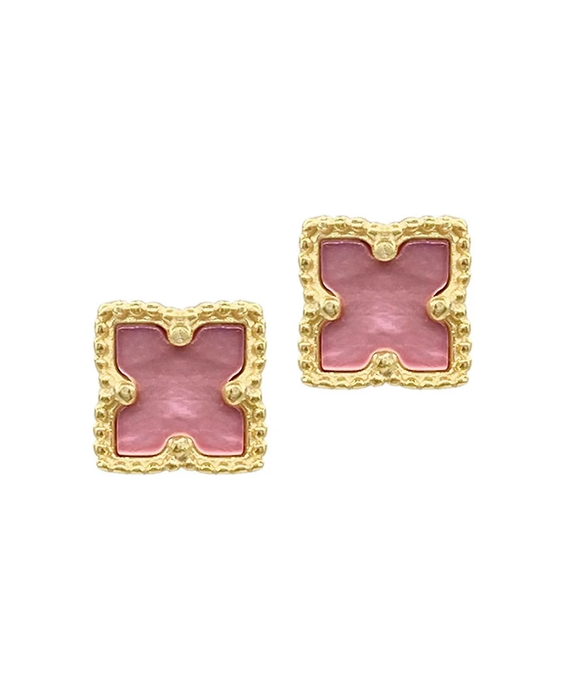 Adornia 14K Gold Plated Flower Pink Imitation Mother of Pearl Stud Earrings