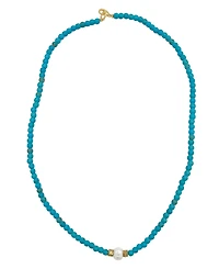 Adornia 17.5" Faux Turquoise Beaded Necklace with Imitation Pearl