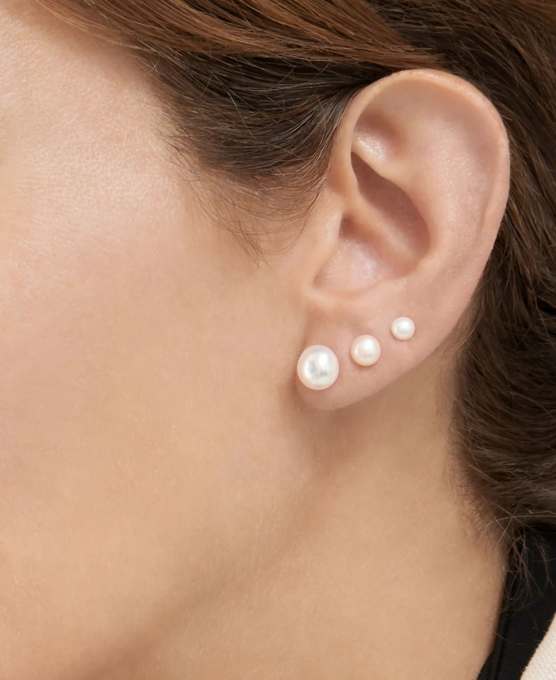 Adornia 14K Gold Plated Freshwater Pearl Stud Earrings Set, 6 Pieces