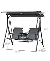 Outsunny 2-Seat Patio Swing Chair, Outdoor Canopy Swing Glider with Pivot Storage Table, Cup Holder, Adjustable Shade, Bungie Seat Suspension and Weat