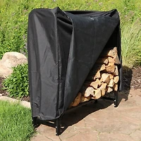 Sunnydaze Decor 4 ft Powder-Coated Steel Firewood Log Rack with Black Cover
