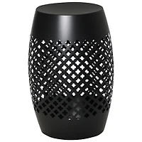 Outsunny 12.5" Steel Patio End Table, Round Hollow Drum Side Table, Accent Table for Indoor & Outdoor, Black