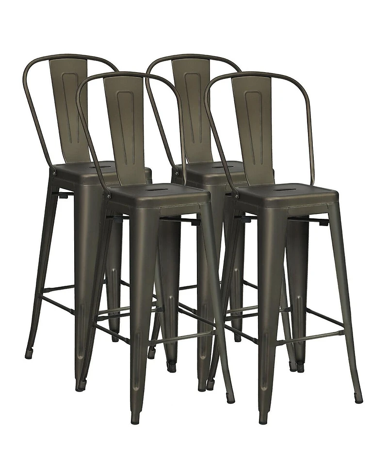 Costway Set of 4 High Back Metal Stool 30'' Seat Bar Height