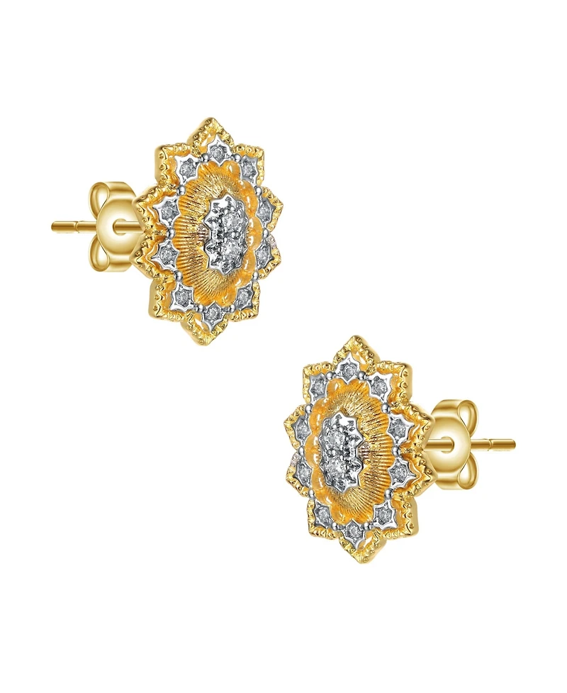 14K Gold Plated and Cubic Zirconia Floral Stud Earrings