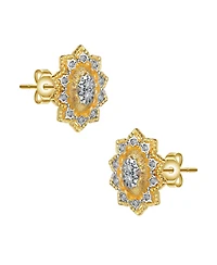 14K Gold Plated and Cubic Zirconia Floral Stud Earrings
