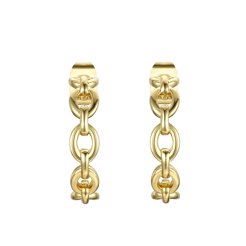 14k Gold Plated Sterling Silver Modern Chain Link C-Hoop Earrings