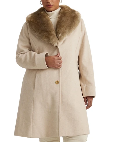 Lauren Ralph Plus Faux-Fur-Collar Coat