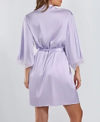 iCollection Women's Kate Satin Robe with Eyelash Lace Trim