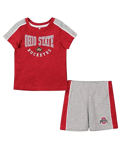 Infant Boys and Girls Colosseum Scarlet, Heather Gray Ohio State Buckeyes Norman T-shirt and Shorts Set