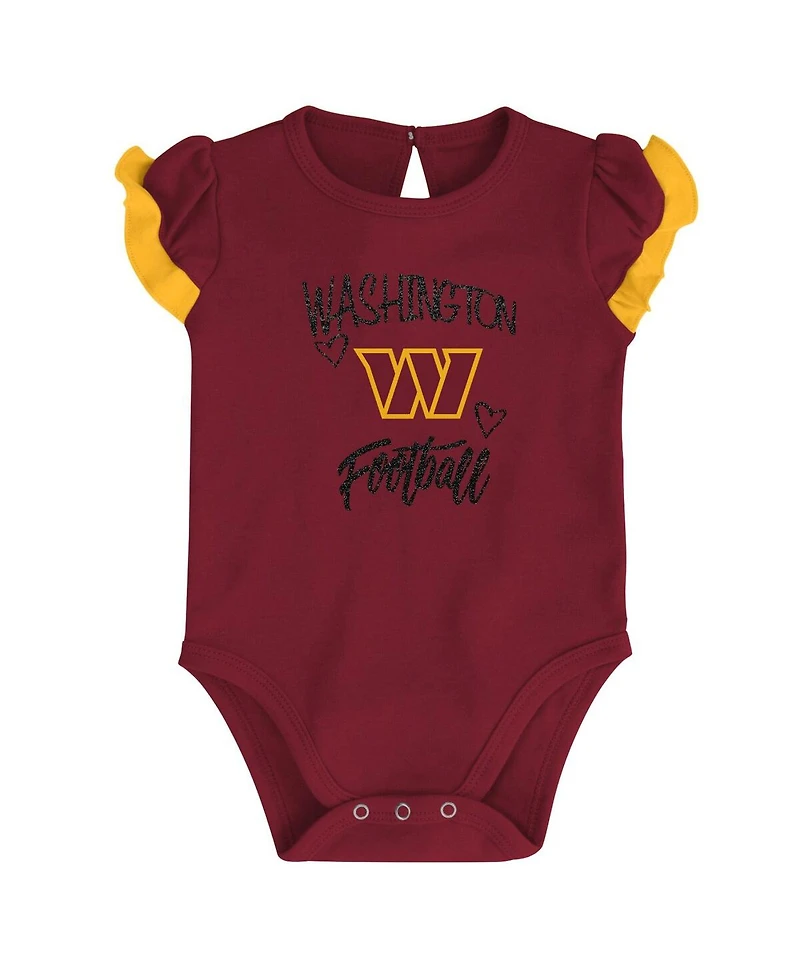 Newborn and Infant Boys Girls Burgundy, Gold Washington Commanders Too Much Love Two-Piece Bodysuit Set