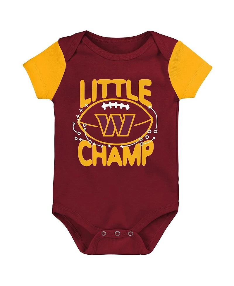 Newborn and Infant Boys Girls Burgundy, Gold Washington Commanders Little Champ Three-Piece Bodysuit Bib Booties Set