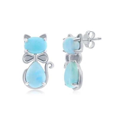 Sterling Silver Larimar Cat Stud Earrings