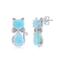 Sterling Silver Larimar Cat Stud Earrings