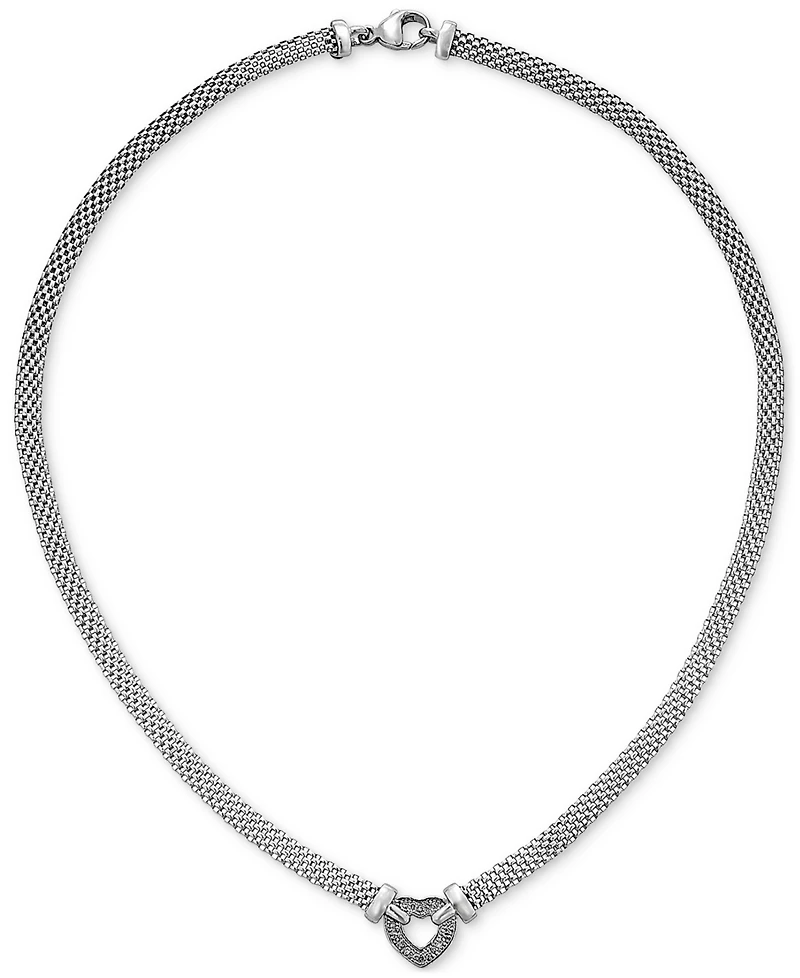 Diamond Heart Mesh 18" Pendant Necklace (1/8 ct. t.w.) in Sterling Silver